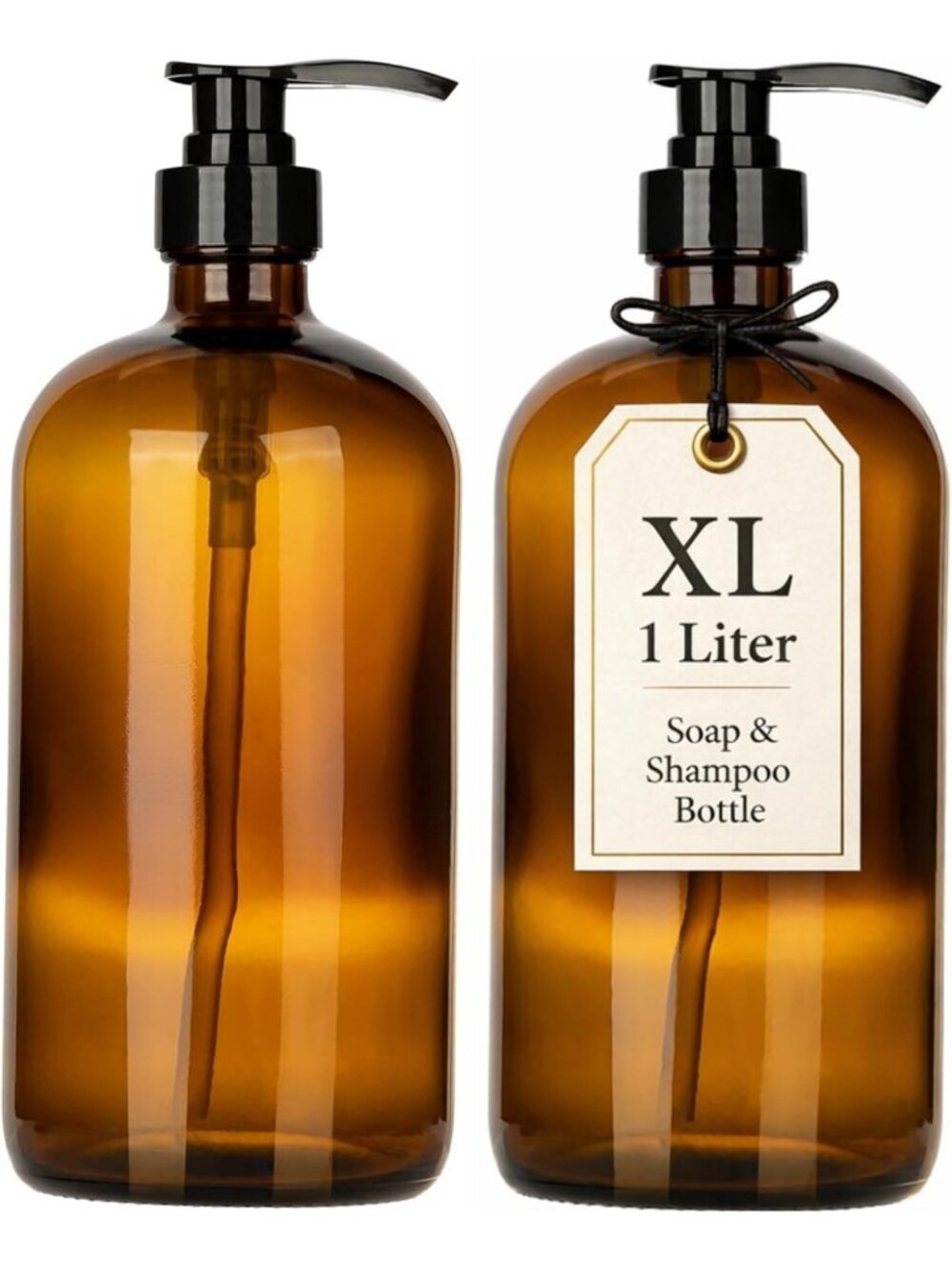 Set of 2 Glass Dispenser Bottles with Pump for Shampoo, Conditioner & Body Wash